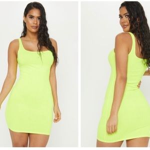 Neon green rib knit bodycon dress